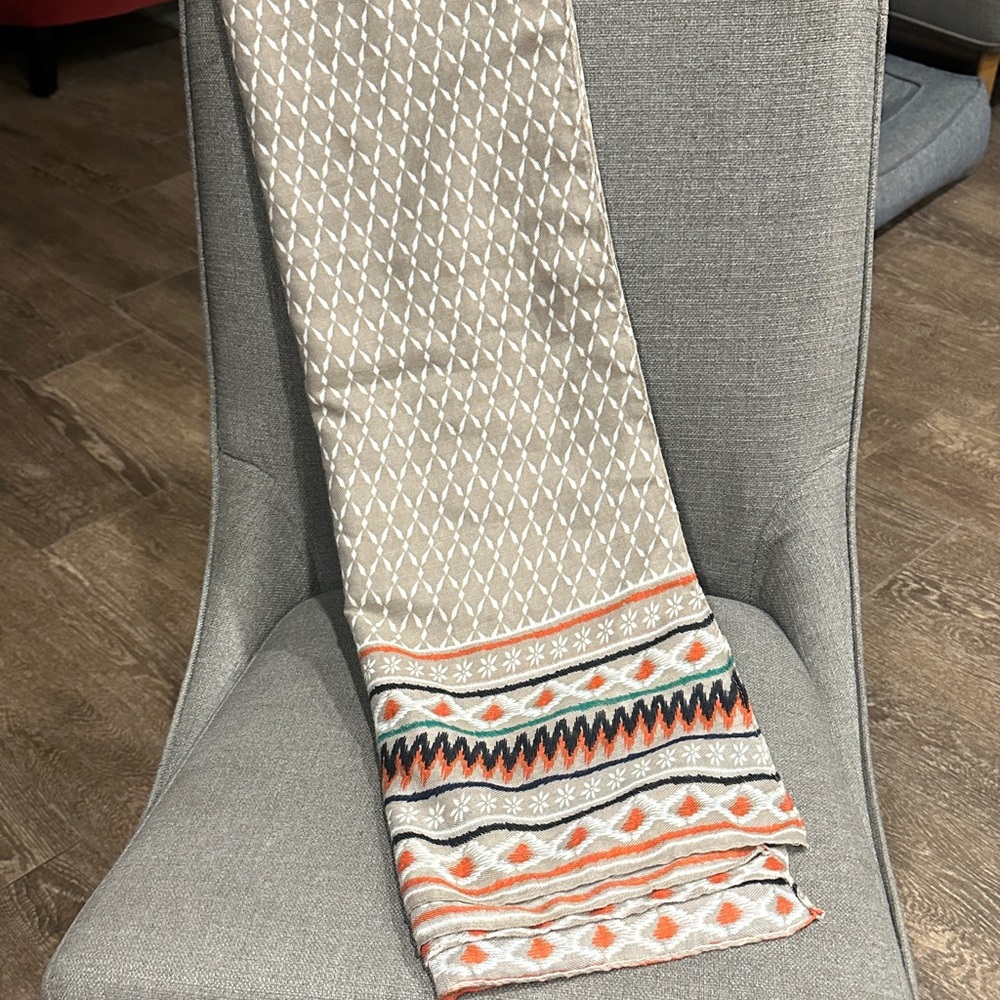 Patterned Beige and Orange Scarf